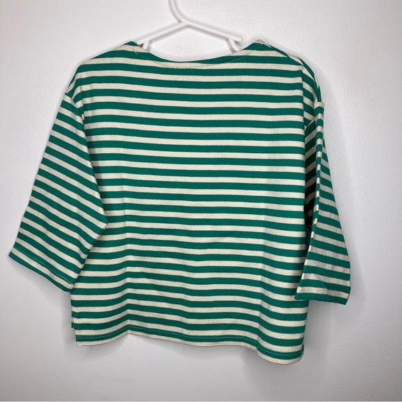 NWT H&M X EVA CHEN Embroidered Mushroom Cotton Top Stripe Cream Green 2T - Picture 3 of 5